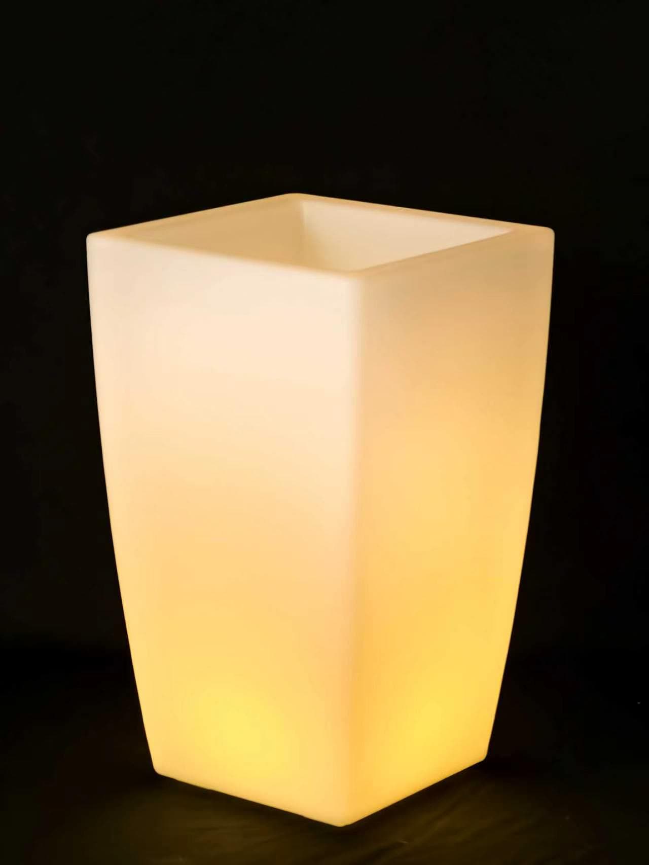 Illuminated Luban rotomoulded LED planter — tall geometric silhouette